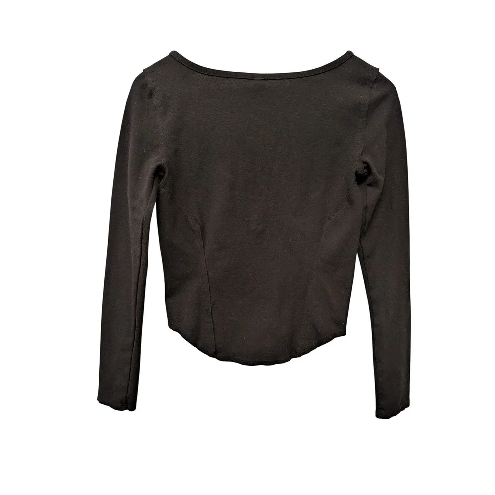 We The Free Free People Jacqui Lace-Up Front Long‎ Sleeve Top XS Black Grunge